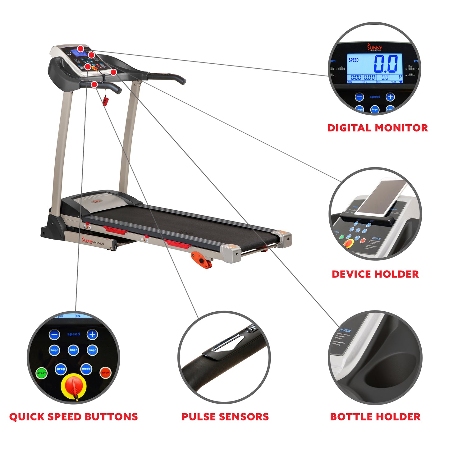 Sunny Health & Fitness Smart Treadmill with Auto Incline