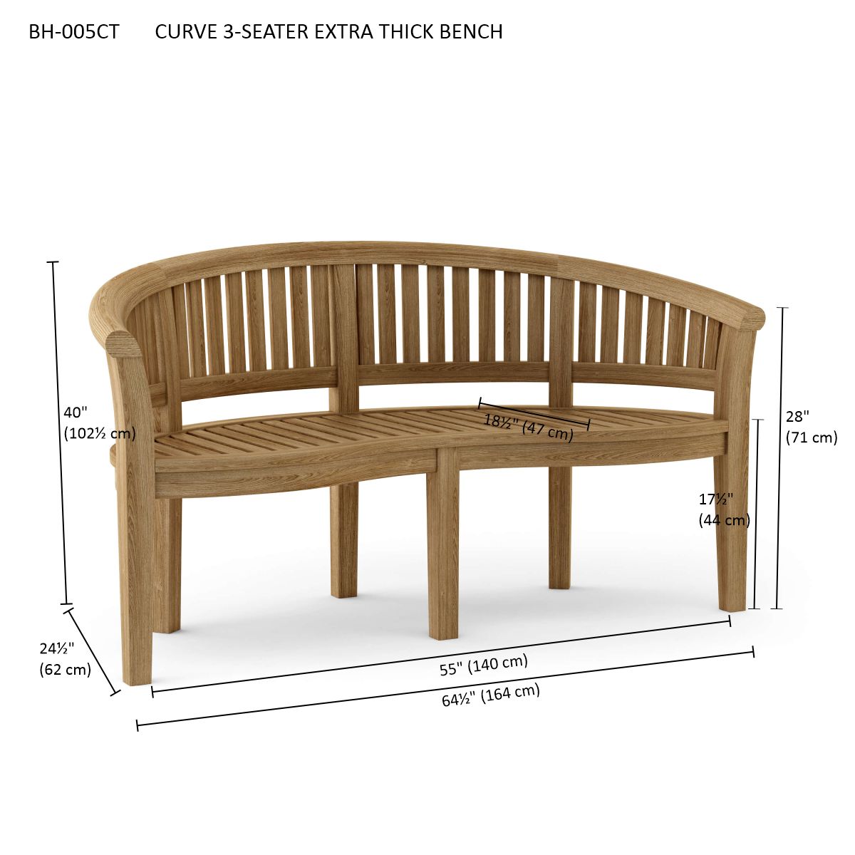 Anderson Teak Curve 3-Seater Extra Thick Bench [BH-005CT]