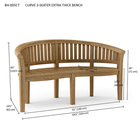 Anderson Teak Curve 3-Seater Extra Thick Bench [BH-005CT]