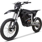 MotoTec Venom electric dirt bike front view – LED headlight, aluminum alloy 7075 steering, 80/100-21 front tire