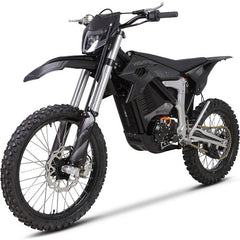 MotoTec Venom electric dirt bike front view – LED headlight, aluminum alloy 7075 steering, 80/100-21 front tire