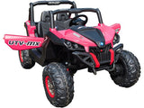 Close-up of MotoTec Mini Moto UTV’s leather seat and Bluetooth dashboard