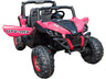 Close-up of MotoTec Mini Moto UTV’s leather seat and Bluetooth dashboard