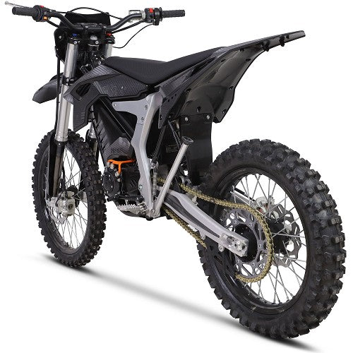 MotoTec Venom 72V electric dirt bike rear view – 110/90-18 rear tire, hydraulic disc brake, aluminum alloy rear fork