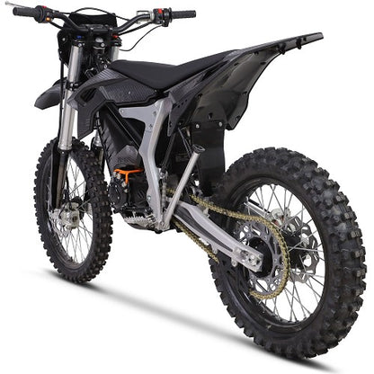 MotoTec Venom 72V electric dirt bike rear view – 110/90-18 rear tire, hydraulic disc brake, aluminum alloy rear fork