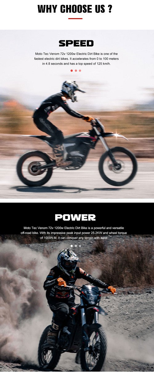 MotoTec Venom 72 V 12,000 W Electric Dirt Bike – Black