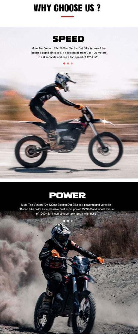 MotoTec Venom 72 V 12,000 W Electric Dirt Bike – Black