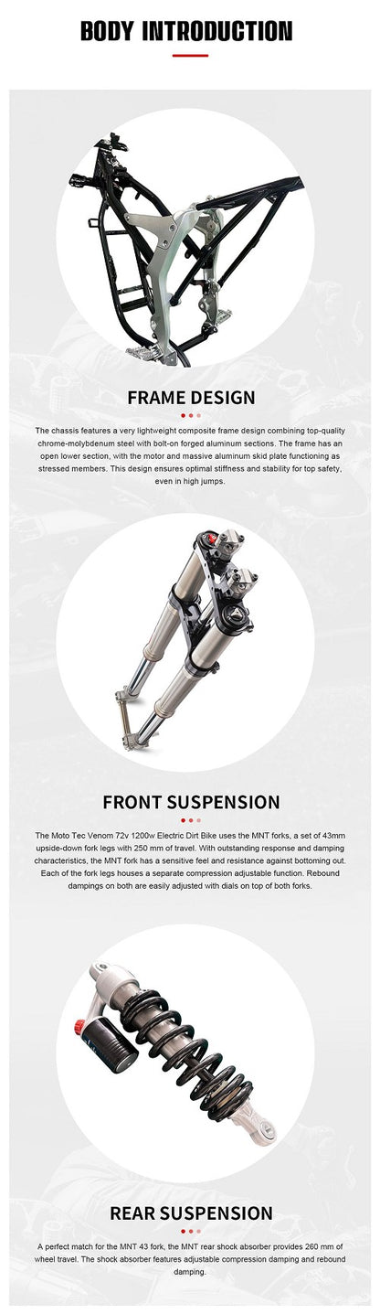MotoTec Venom 72 V 12,000 W Electric Dirt Bike – Black