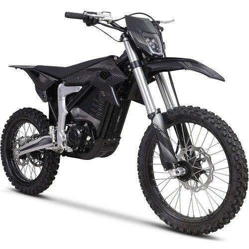 MotoTec Venom 72V 12000W electric dirt bike black side profile – 77 mph top speed off-road