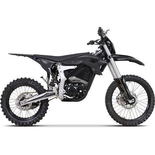 MotoTec Venom 72V 12000W electric dirt bike black side profile – 77 mph top speed off-road