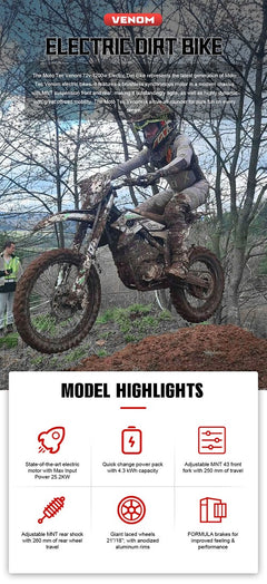 MotoTec Venom 72 V 12,000 W Electric Dirt Bike – Black