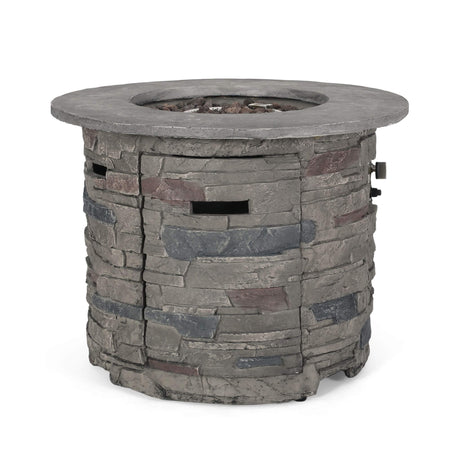 32" Transitional Outdoor Concrete Round Propane Fire Pit Table, Gray (SAK48268)
