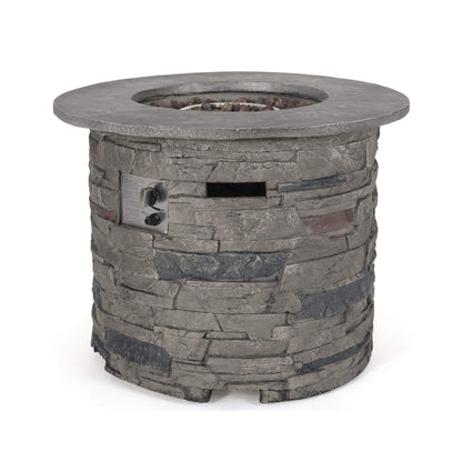32" Transitional Outdoor Concrete Round Propane Fire Pit Table, Gray (SAK48268)