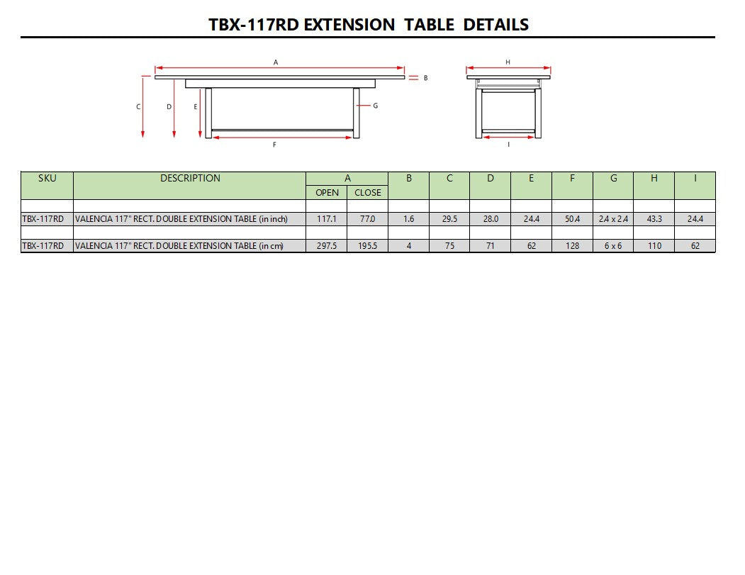 Anderson Teak Valencia 117″ Rectangular Double Extension Table [TBX-117RD]
