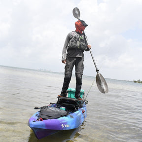 Vibe Yellowfin 120 kayak in Galaxy color on calm lake